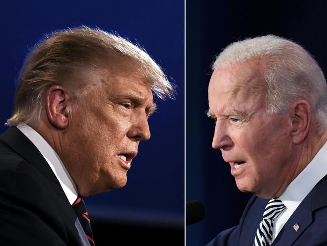 (COMBO) This combination of pictures created on September 29, 2020 shows US President Donald Trump (L) and Democratic Presidential candidate former Vice President Joe Biden squaring off during the first presidential debate at the Case Western Reserve University and Cleveland Clinic in Cleveland, Ohio on September 29, 2020. Democratic Presidential candidate and former US Vice President Joe Biden speaks during the first presidential debate at Case Western Reserve University and Cleveland Clinic in Cleveland, Ohio, on September 29, 2020. (Photos by JIM WATSON and SAUL LOEB / AFP)