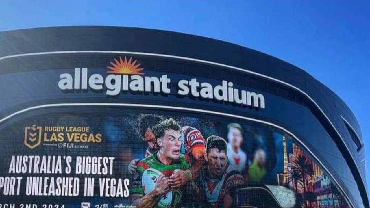 The NRL has been advertising next year’s double-header at Allegiant Stadium in Las Vegas. Picture: Supplied