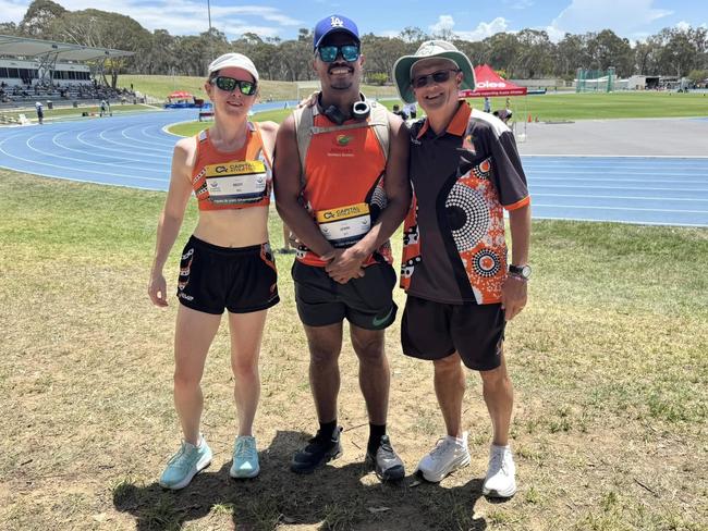 Alison Reidy, Romone Lewin and Roger Chin at the Capital Athletics Championships in Canberra. Picture: Athletics NT Facebook