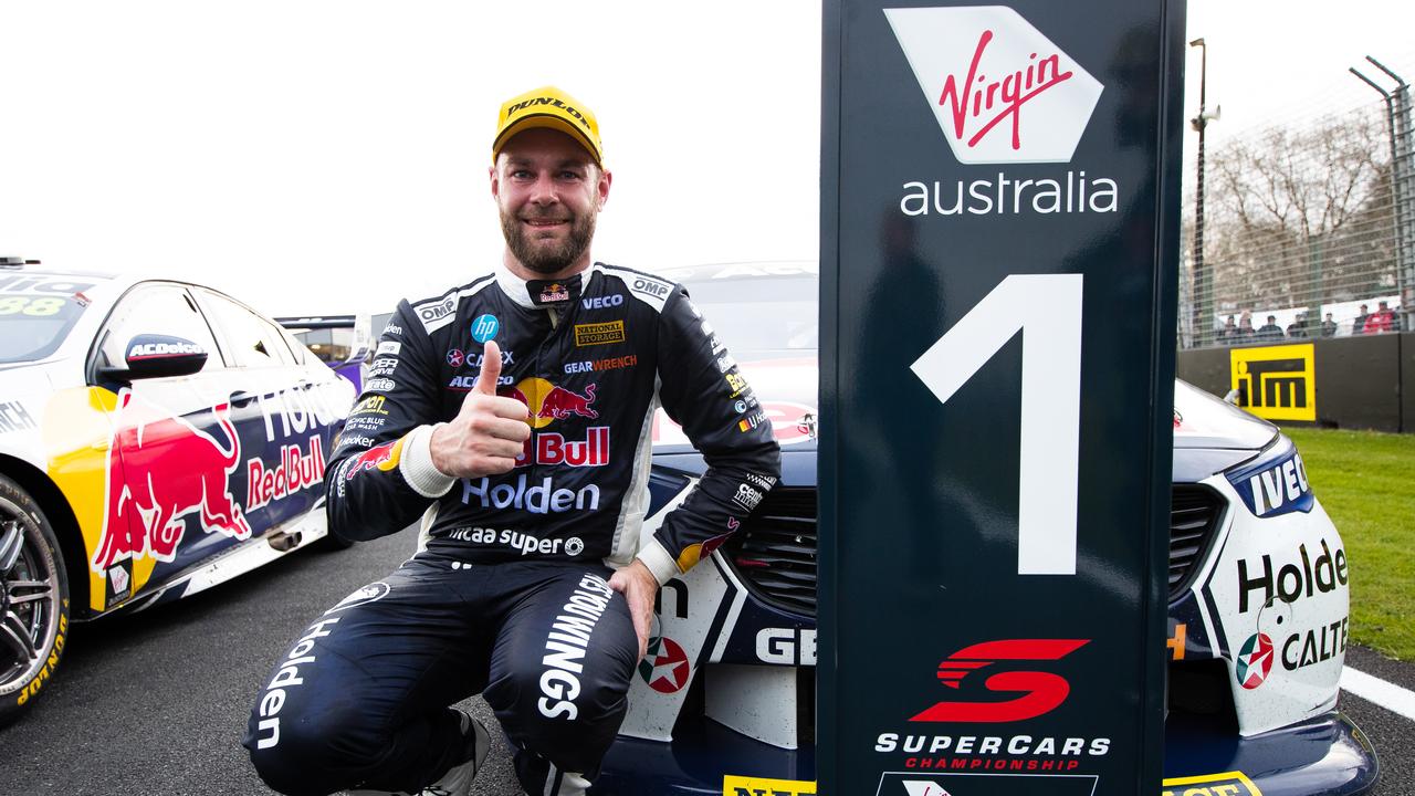 Shane van Gisbergen celebrates after winning Race 23 at Pukekohe.