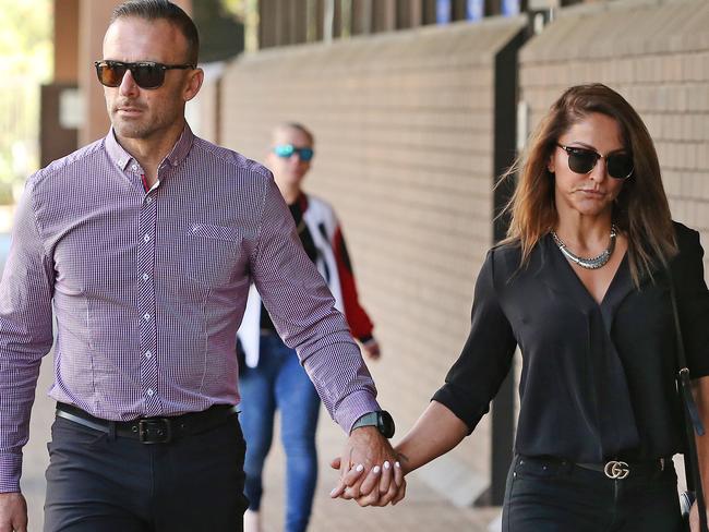 Pictured arriving at Parramatta Local Court is celebrity trainer Steve 'Commando' Willis and his girlfriend Harika Vancuylenberg for a hearing against a former client who he said is stalking her. Picture: Richard Dobson