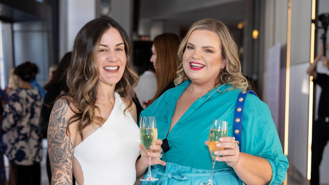 Roxy Boag and Catherine Coburn at Fuelled by Fashion Porsche luncheon at the Langham Hotel Gold Coast. Photo: Celeste Humphrey