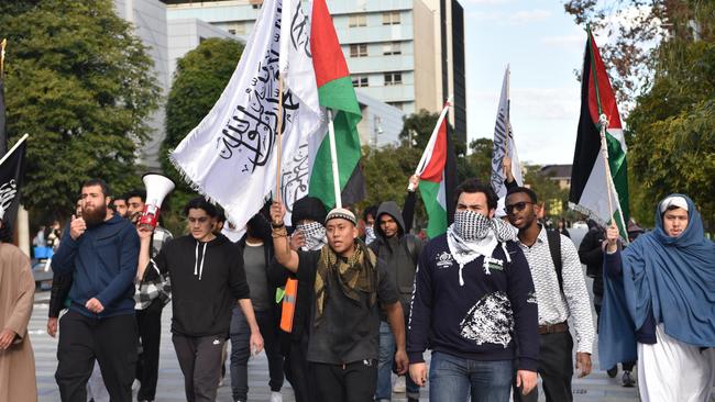 The Sydney University Muslim Students Association marches through campus on Friday. Picture: Noah Yim / The Australian
