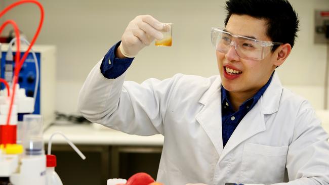 Dr Vincent Candrawinata measures antioxidant activity in the lab at the University of Newcastle. Picture:Peter Clark