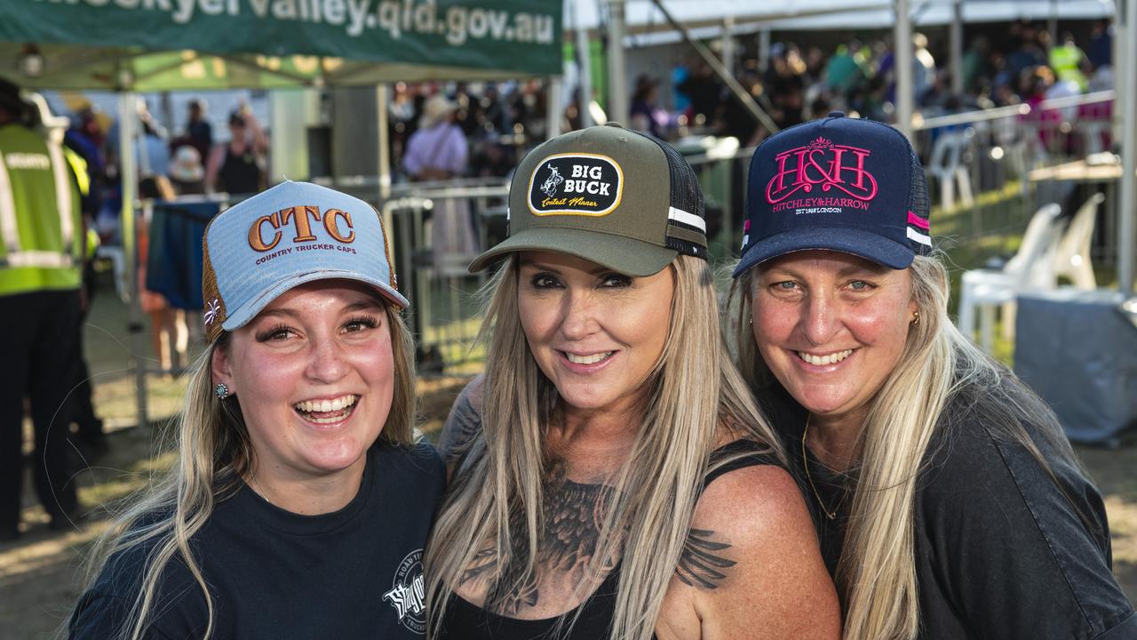 At Lights on the Hill Trucking Memorial are (from left) Tayla, Lauren and Michelle Whitehall at Gatton Showgrounds, Saturday, October 5, 2024. Picture: Kevin Farmer