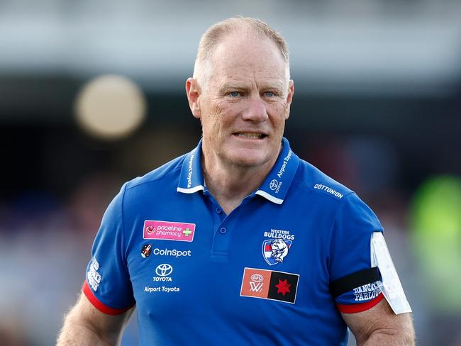 MELBOURNE, AUSTRALIA - OCTOBER 06: Nathan Burke, Senior Coach of the Western Bulldogs looks on during the 2023 AFLW Round 06 match between the Western Bulldogs and the Carlton Blues at Whitten Oval on October 06, 2023 in Melbourne, Australia. (Photo by Michael Willson/AFL Photos via Getty Images)