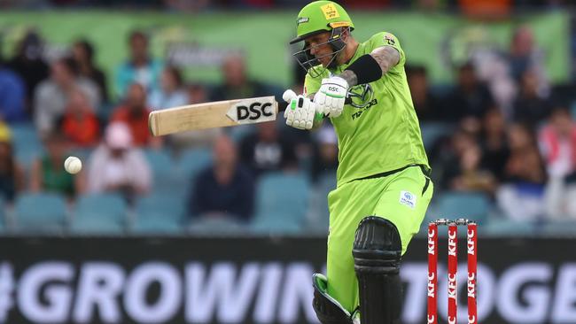 CANBERRA, AUSTRALIA - DECEMBER 29: Alex Hales of the Thunder bats during the Big Bash League match between Sydney Thunder and the Melbourne Stars at Manuka Oval, on December 29, 2020, in Canberra, Australia. (Photo by Mike Owen/Getty Images)