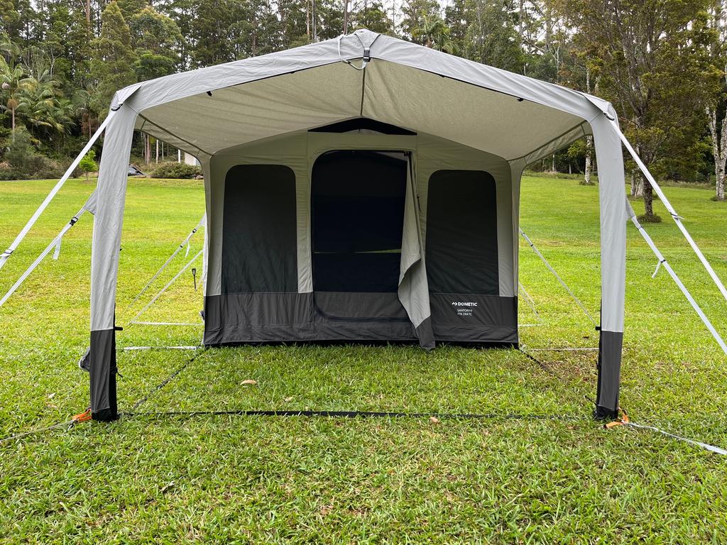 A huge awning out the front of the tent makes it a great spot for afternoon drinks on the campsite.