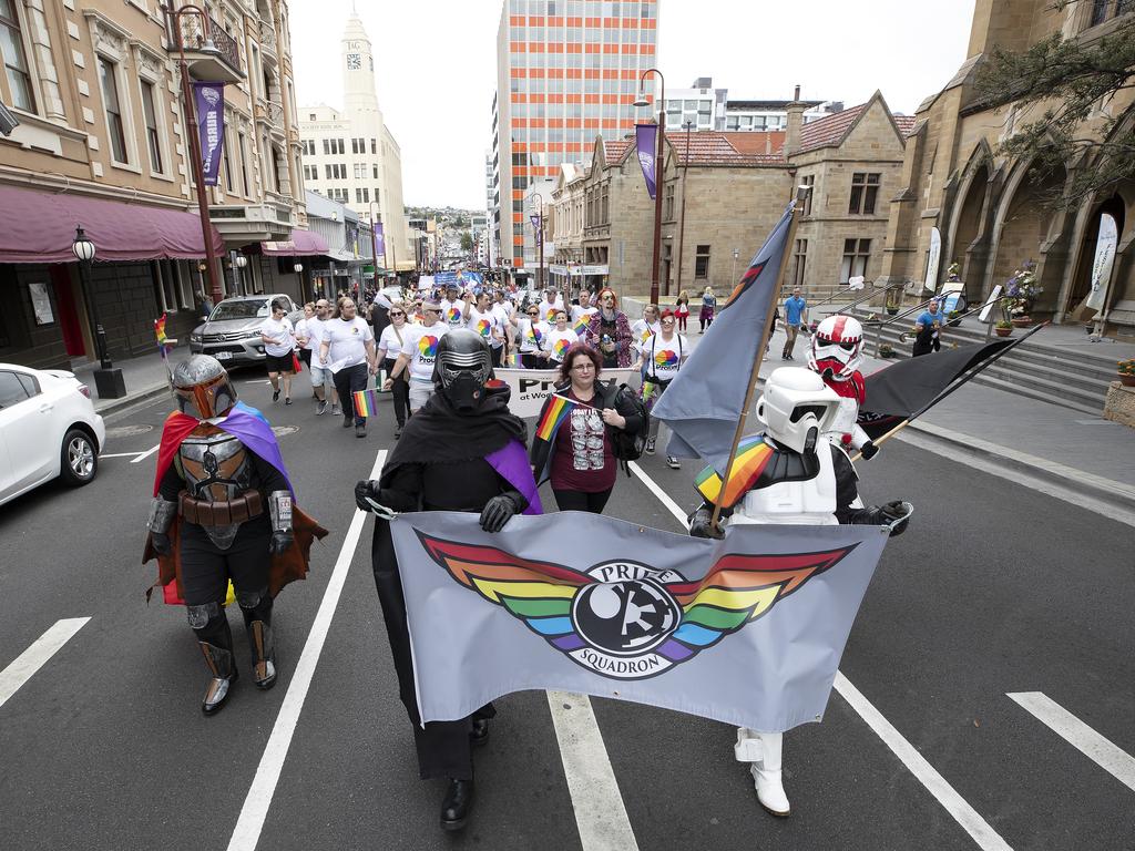 Pride March through Hobart. Picture Chris Kidd