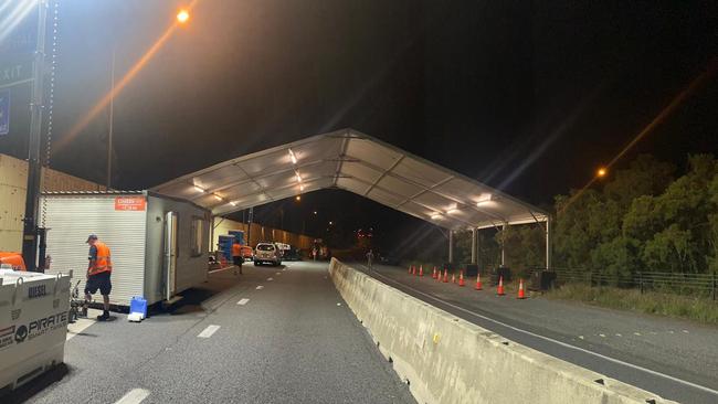 Additional amenities set up for workers at border checkpoint.