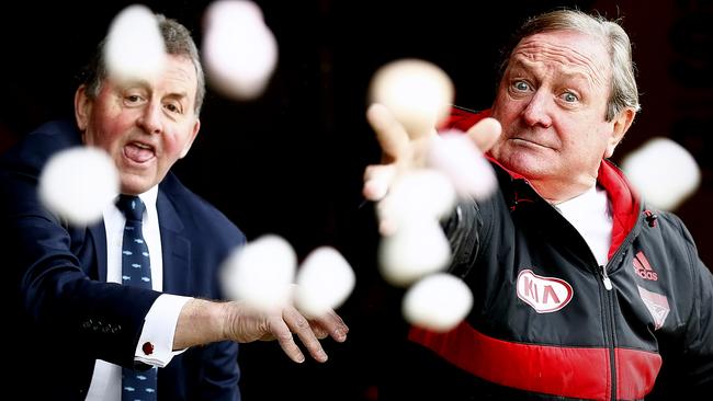 KEVIN SHEEDY AND DENIS PAGAN Marshmellow game North Melbourne v Essendon Picture:Wayne Ludbey