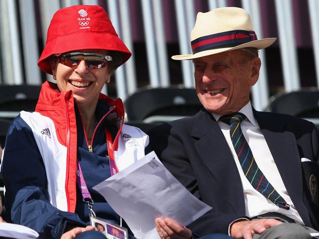 Princess Anne’s statement on the death of her father was accompanied by this photo of the two enjoying the London Olympics in 2012. Picture: AFP