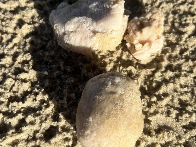 "Foul-smelling chunks" wash up on Verona Sands Beach. Picture: Neighbours of Fish Farming.