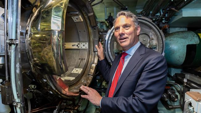 Mr Marles on board the US navy submarine USS Asheville during a visit to HMAS Stirling in Western Australia.