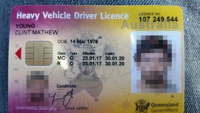 The fake driver's licence used by the scammer who goes by Clint Young. Picture: Supplied