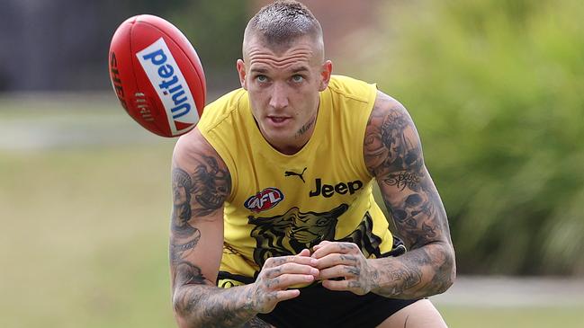 Dustin Martin tunes up for Richmond’s showdown against the Saints. Picture: Michael Klein