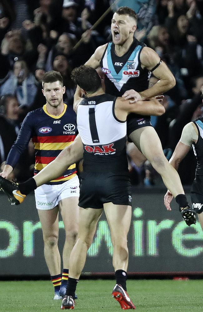 Robbie Gray celebrates his goal in the third quarter. Picture: SARAH REED