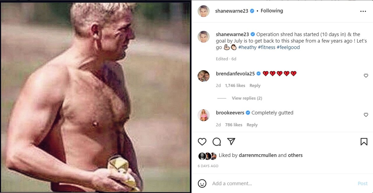 Days before his death, he revealed he was on day 10 of ‘operation shred. Picture: shanewarne/Instagram