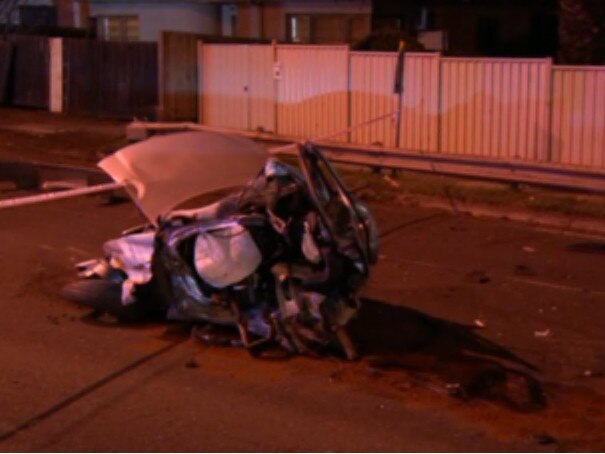 A teenager’s car split in two before bursting into flames in Frankston. Picture: Channel 7