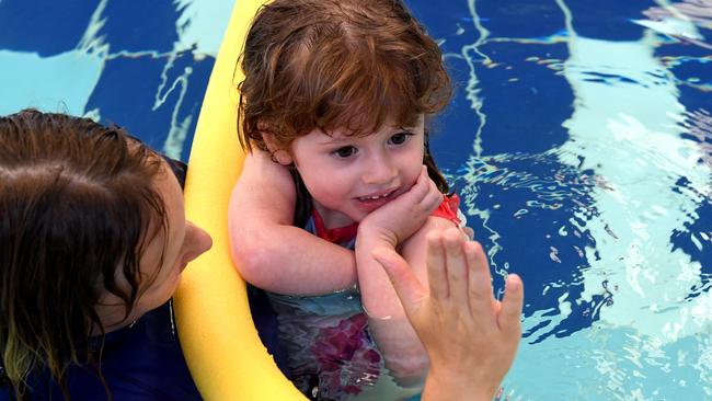 Little Isabelle Young learning to swim at Waves Leisure Centre. Swimming instructors are among the many casual staff who have lost their jobs in the coronavirus crisis.