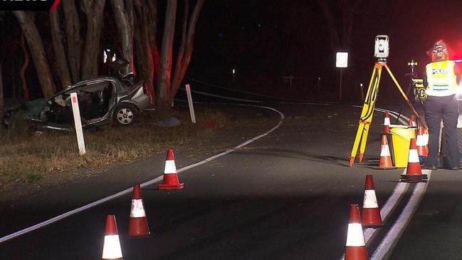 Major Crash officers at the scene on Sunday night. Picture: 7NEWS