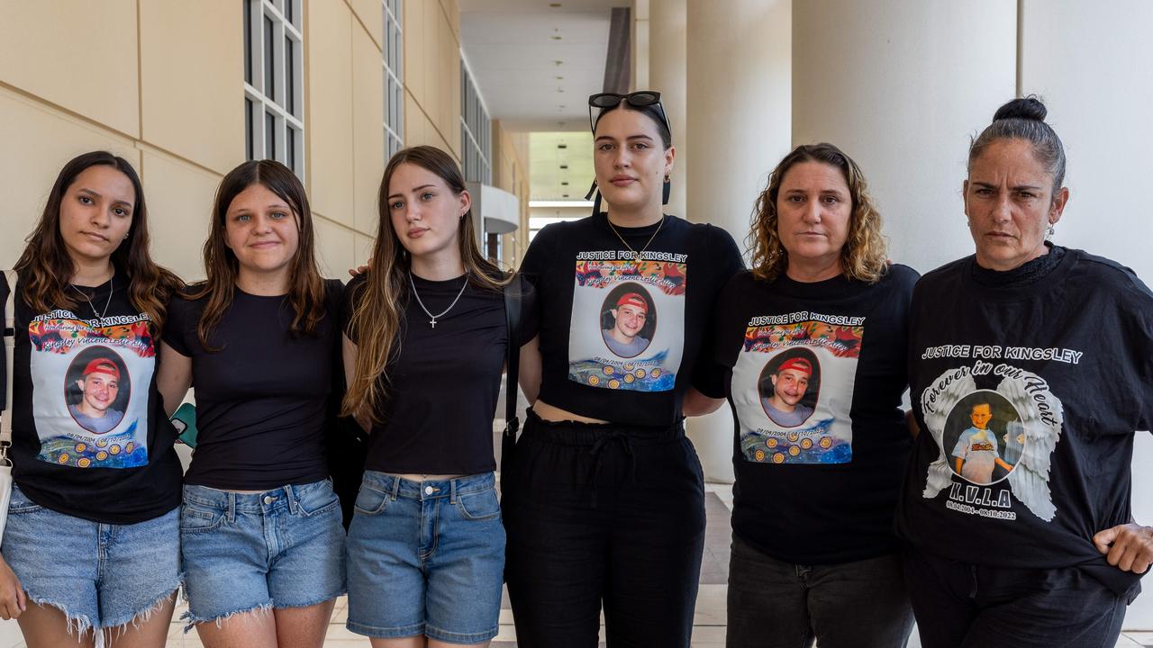 Kingsley Alley Junior's relatives Mollie Nichaloff, Shakira Alley, Tysha Alley, Josephine Miller, Kylie Miller and Bianca Crawshaw appeared in Darwin Supreme Court on January 22, 2025. Picture: Pema Tamang Pakhrin