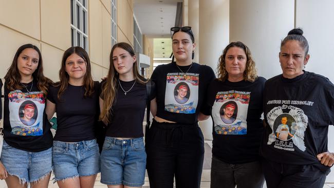 Kingsley Alley Junior's relatives Mollie Nichaloff, Shakira Alley, Tysha Alley, Josephine Miller, Kylie Miller and Bianca Crawshaw appeared in Darwin Supreme Court on January 22, 2025. Picture: Pema Tamang Pakhrin