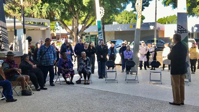 Community members gathered at the council building.