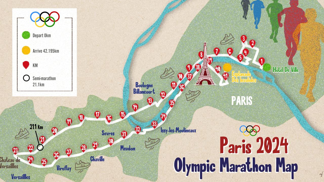 Paris 2024 Olympic Marathon Map. Picture: Abi Fraser