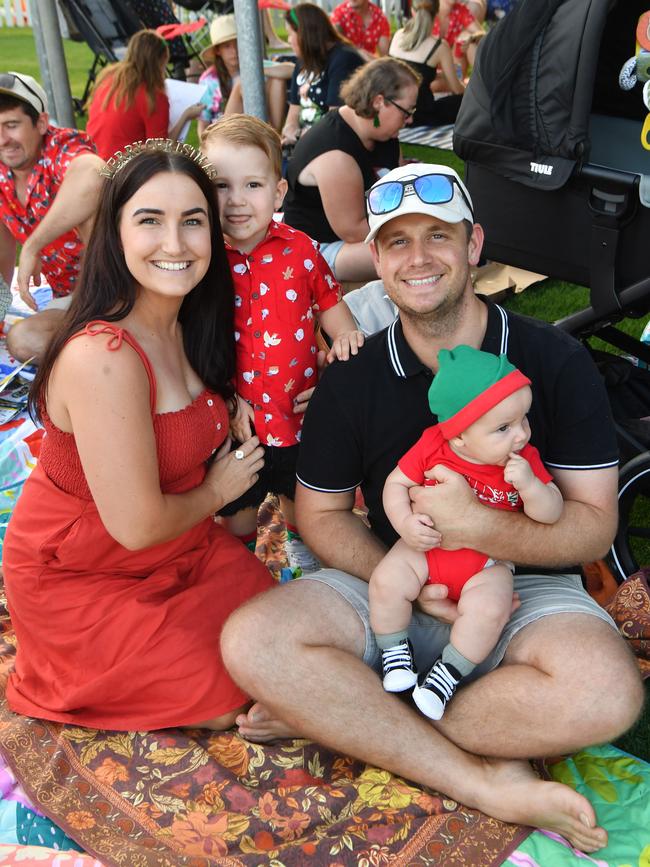 Carols by Candlelight at Riverway 2022. Annalea and Ben Rooskov with Ewan, 2, and Eamon, 6 months. Picture: Evan Morgan