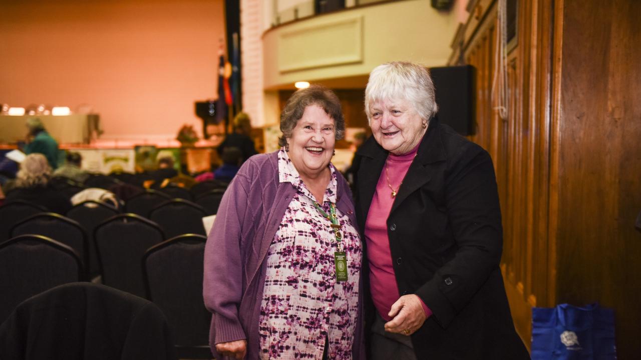 Val Smith, Glen Waverley, and Lois Murphy, Werribee, at the CWA Victoria annual general meeting in 2019 was held at the Williamstown Town Hall. Picture: Dannika Bonser