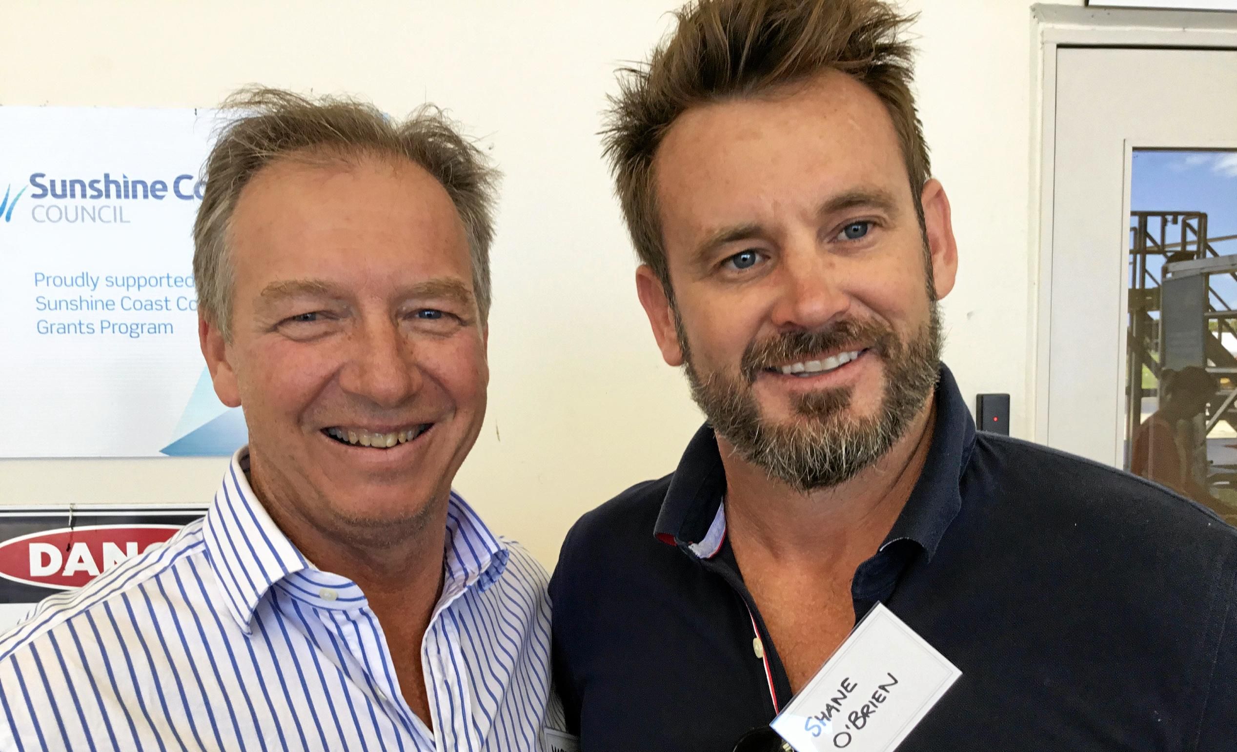 ?Mark Kratzmann and Shane O'Brien at the RACQ LifeFlight Rescue Helicopter presentation morning at Sunshine Coast Airport. Picture: Erle Levey