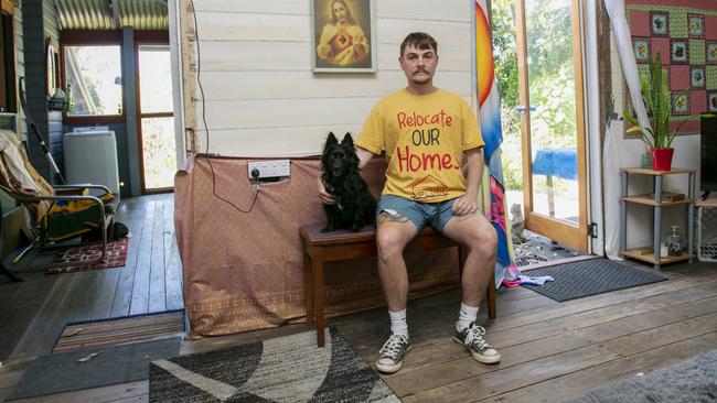 Lismore resident Harper Dalton, at his flood damaged home in South Lismore. Picture: Brendan Beirne