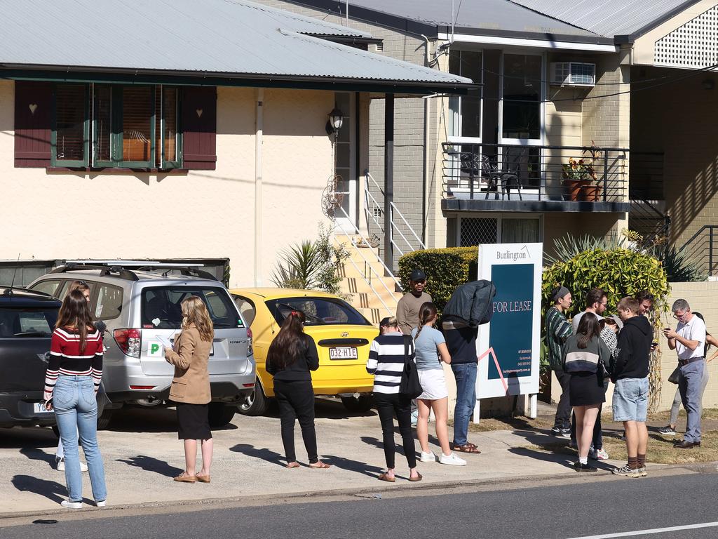 Lineup of people wanting to view a rental property in Paddington. Picture: Liam Kidston