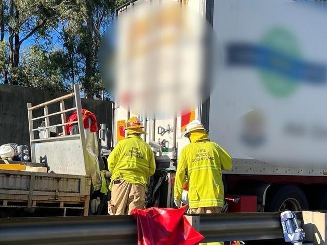 The scene of the truck collision on the Logan Motorway