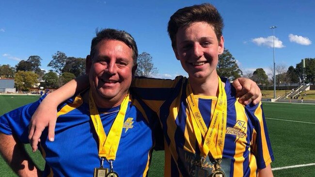 Dylan Langhorne, seen here in his Thornleigh Thunder uniform alongside his father, Shane Langhorne, was killed in Thornleigh on Wednesday. Picture: Facebook