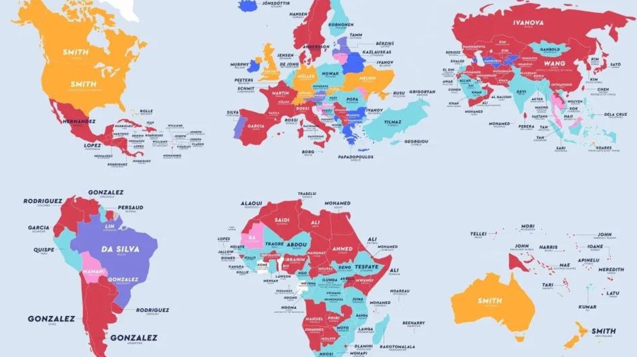 Last Name World Map World map of most common surnames by country | KidsNews