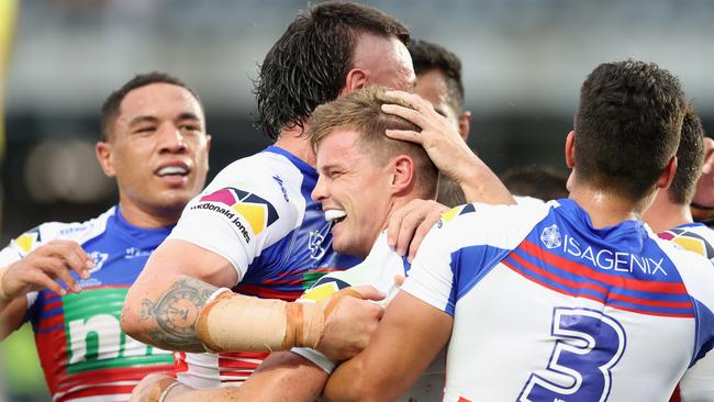 Jayden Brailey got the Knights off to a good start with the opening try against the Warriors. Picture: Getty Images