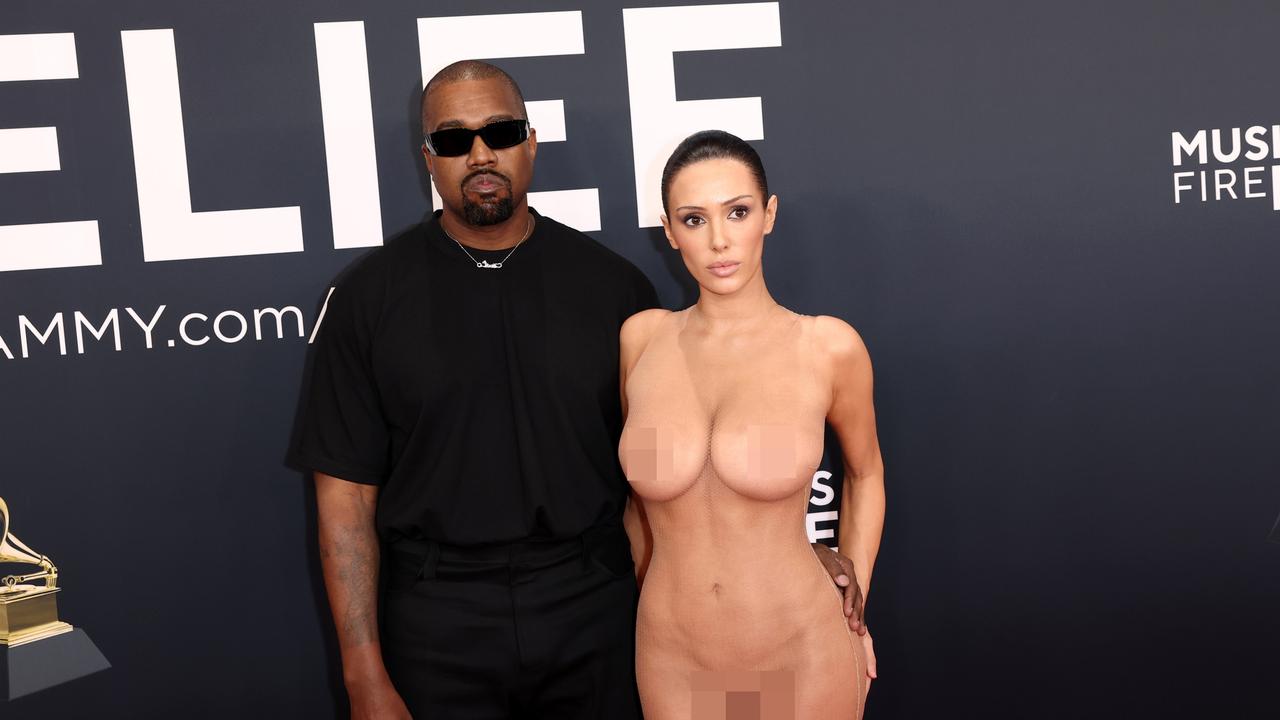 Kanye West with Bianca Censori in her controversial “outfit”. (Photo by Matt Winkelmeyer/Getty Images for The Recording Academy)