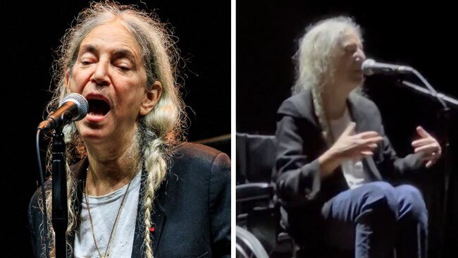 Patti Smith says sorry to crowd in wheelchair after collpasing onstage.