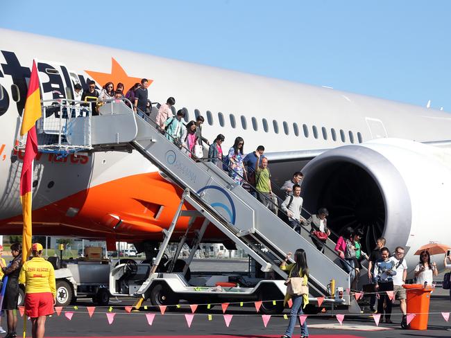 Air stairs on the back of a truck were stolen and driven around Sydney airport. Picture: Richard Gosling