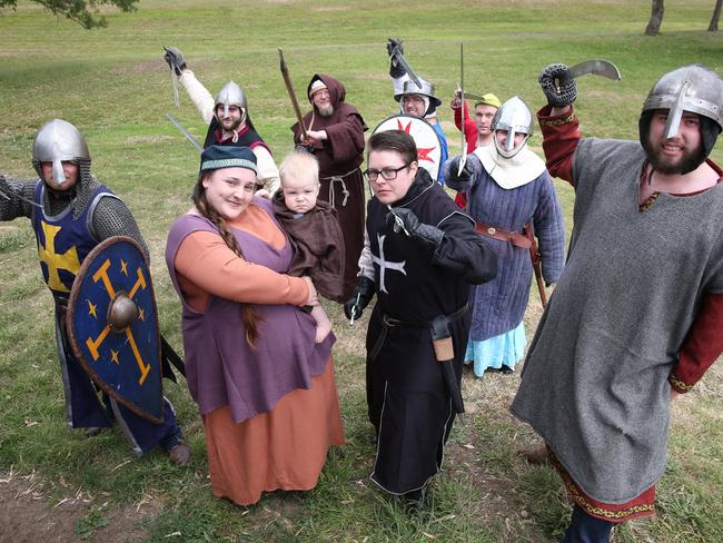 The Crusaders use weapons such as swords and daggers to recreate aspects of the crusading period. Picture: Alan Barber