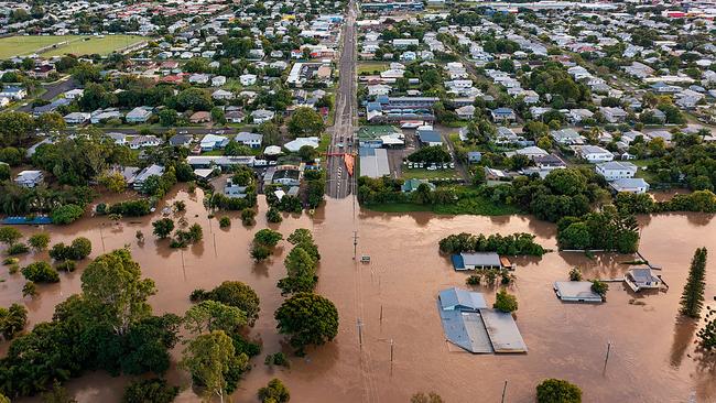 An aerial view of the flooded city of Maryborough. Picture: Queensland Police Services