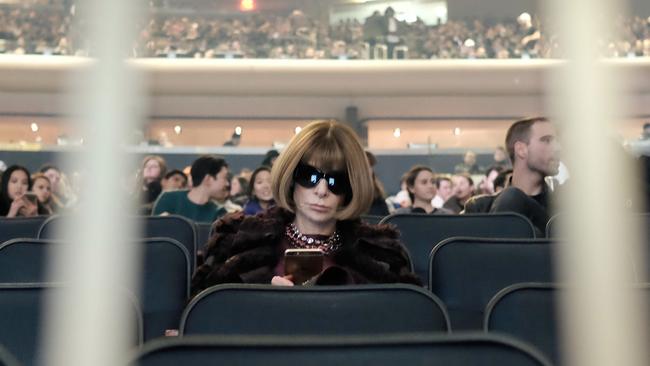 Anna Wintour looks pretty lonely at the Yeezy show. (Dimitrios Kambouris/Getty Images for Yeezy Season 3)