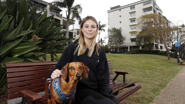 Newstead renter Jessica Harwood with her dog Wiskey. Picture: Josh Woning