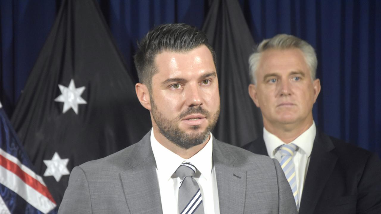 Chief Minister Natasha Fyles swears in Fannie Bay MLA Brent Potter with new portfolios during a cabinet reshuffle. Picture: Sierra Haigh