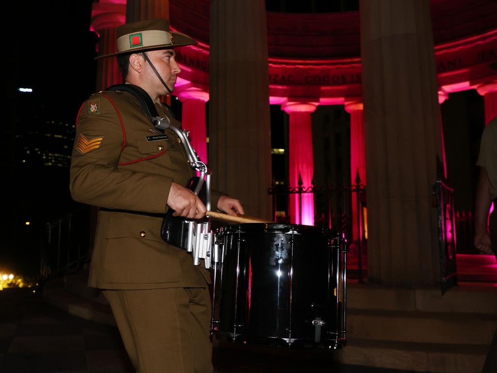 Soldiers at the Shrine of Remembrance during the ANZAC Day Dawn Service held in Brisbane. Picture: NCA NewsWire/Tertius Pickard