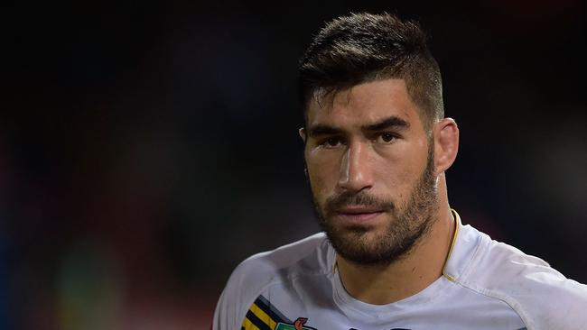 TOWNSVILLE, AUSTRALIA - MAY 31: James Tamou of the Cowboys looks on during the round 12 NRL match between the North Queensland Cowboys and the Melbourne Storm at 1300SMILES Stadium on May 31, 2014 in Townsville, Australia. (Photo by Ian Hitchcock/Getty Images)