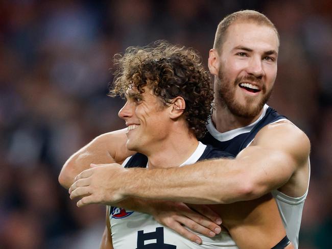 Carlton coach Michael Voss says he nearly fell off his day bed when he read about recent trade speculation. Picture: Dylan Burns/AFL Photos via Getty Images