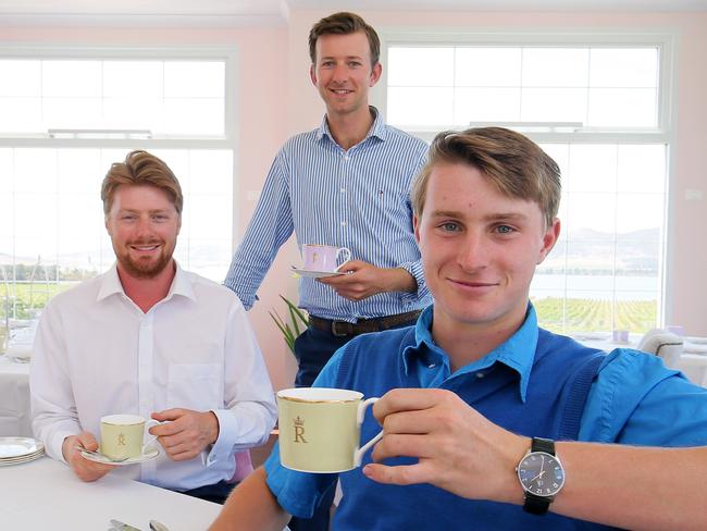 Roberts Sons, Christiaan, 26, Anton, 22 and Rainier, 17, in the new Tea Rooms. Ian and Wendy Roberts are launching Riversdale Estate, which is the largest family-owned vineyard in Coal River Valley. Picture: RICHARD JUPE